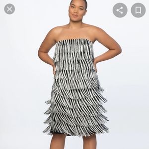 Gently used black and white fringe dress